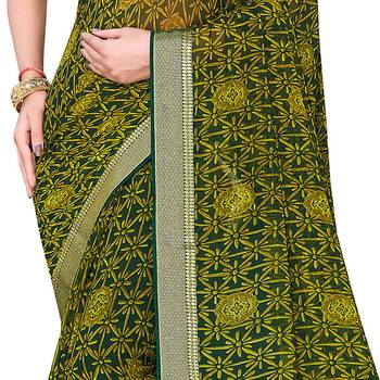 Green printed georgette saree with blouse 4