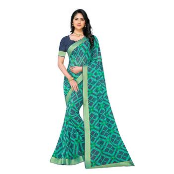 Turquoise printed georgette saree with blouse 1