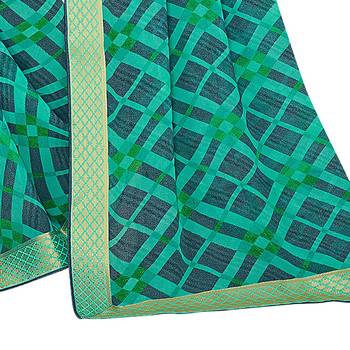 Turquoise printed georgette saree with blouse 3