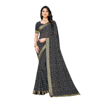 Black printed georgette saree with blouse 1