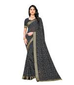 Black printed georgette saree with blouse
