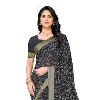 Black printed georgette saree with blouse 2