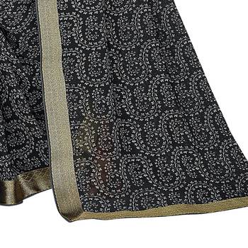 Black printed georgette saree with blouse 3