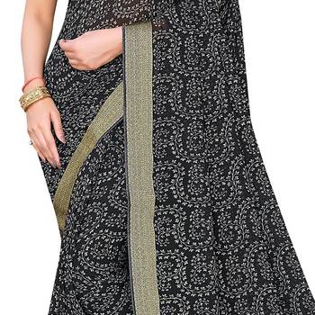 Black printed georgette saree with blouse 4