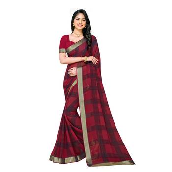 Red printed georgette saree with blouse 1