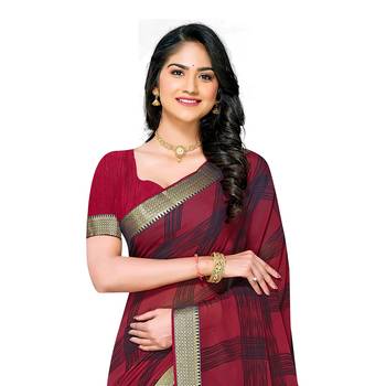 Red printed georgette saree with blouse 2