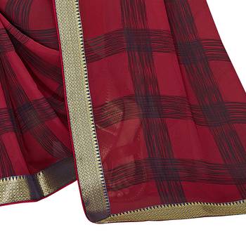 Red printed georgette saree with blouse 3