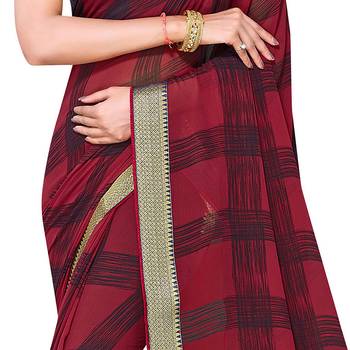 Red printed georgette saree with blouse 4