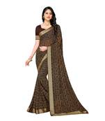 Brown printed georgette saree with blouse