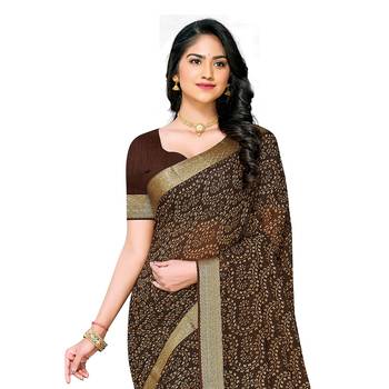 Brown printed georgette saree with blouse 2