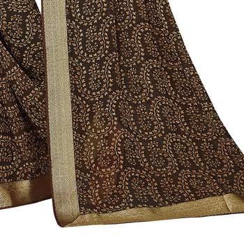 Brown printed georgette saree with blouse 3