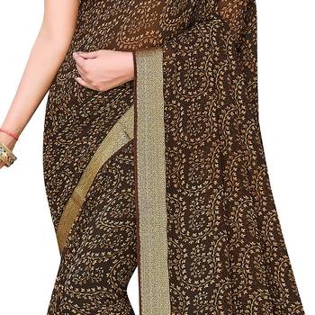 Brown printed georgette saree with blouse 4