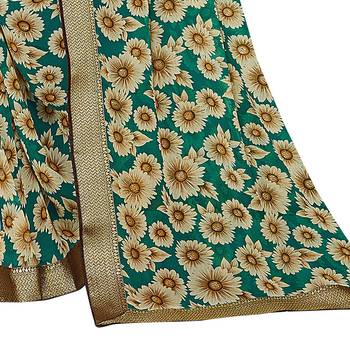 Teal printed georgette saree with blouse 3