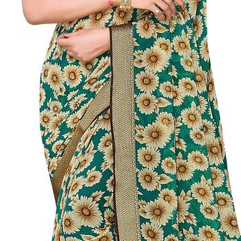 Teal printed georgette saree with blouse 4