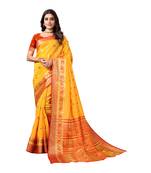 Yellow woven banarasi saree with blouse