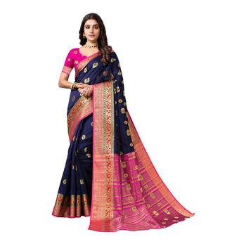 Navy blue woven banarasi saree with blouse 1