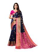Navy blue woven banarasi saree with blouse