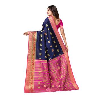Navy blue woven banarasi saree with blouse 2
