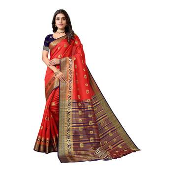 Red woven banarasi saree with blouse 1