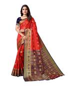 Red woven banarasi saree with blouse