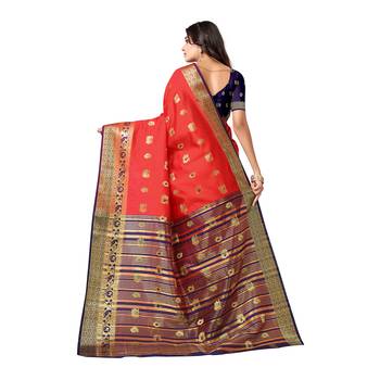 Red woven banarasi saree with blouse 2