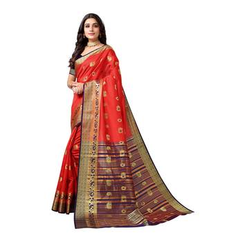 Red woven banarasi saree with blouse 3