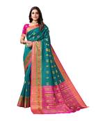 Turquoise woven banarasi saree with blouse