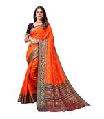 Orange woven cotton silk saree with blouse