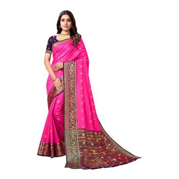 Pink woven cotton silk saree with blouse 1