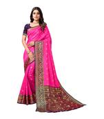 Pink woven cotton silk saree with blouse