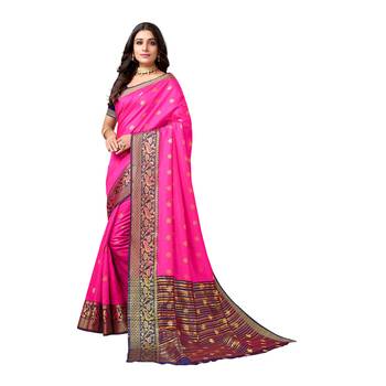 Pink woven cotton silk saree with blouse 2