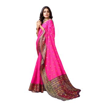 Pink woven cotton silk saree with blouse 3