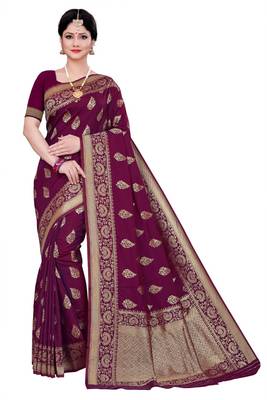 Maroon Woven silk blend Saree With Blouse 1