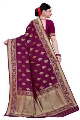 Maroon Woven silk blend Saree With Blouse 2