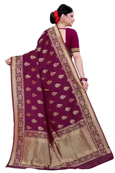 Maroon Woven silk blend Saree With Blouse