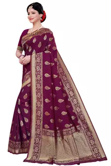 Maroon Woven silk blend Saree With Blouse
