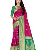 Pink woven silk saree with blouse
