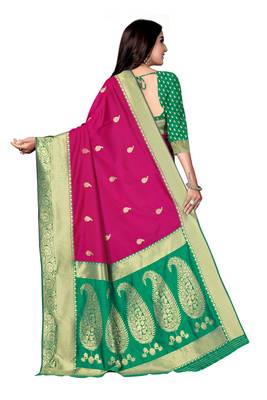 Pink woven silk saree with blouse 2