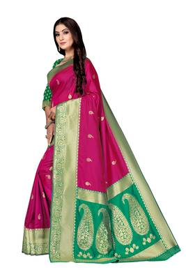Pink woven silk saree with blouse 3