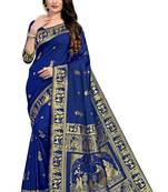 Dark blue woven silk saree with blouse