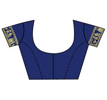 Dark blue woven silk blend saree with blouse 4
