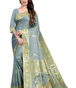 Grey Woven Silk Blend Saree With Blouse