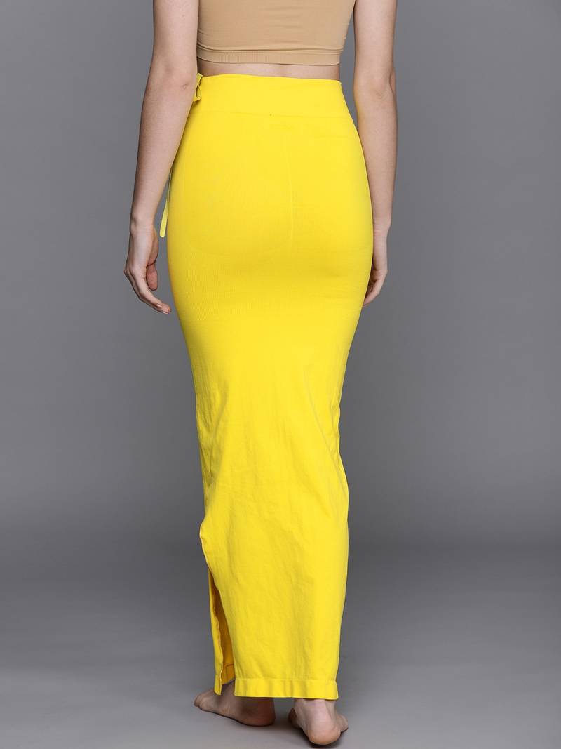 Yellow Solid Micro Saree Shapewear