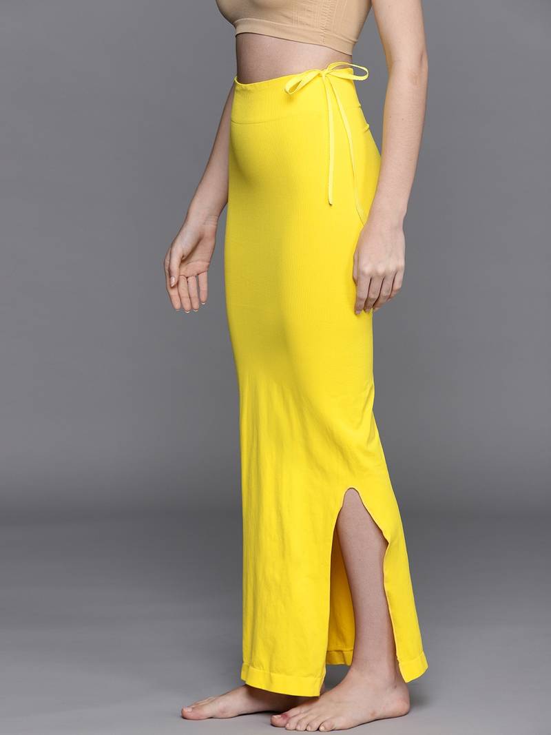 Yellow Solid Micro Saree Shapewear