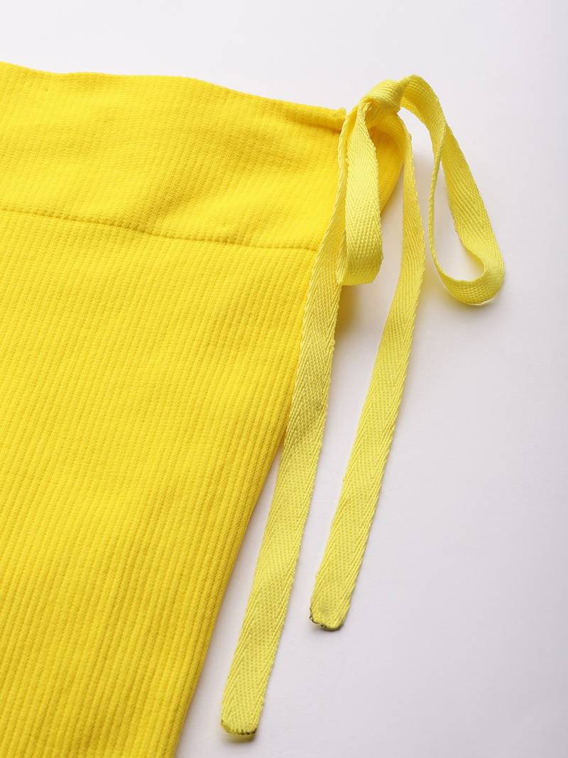 Yellow Solid Micro Saree Shapewear