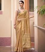 Gold plain cotton silk saree with blouse