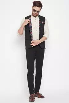 Black woven_x000D_
 poly ryon nehru jacket