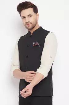 Black woven_x000D_
 poly ryon nehru jacket