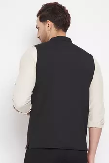 Black woven_x000D_
 poly ryon nehru jacket