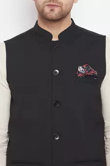 Black woven_x000D_
 poly ryon nehru jacket